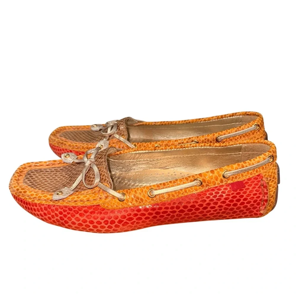 Marc Joseph Cypress Hill Mosaic Womens 7.5 Pre-Owned Loafers Orange Snakeskin